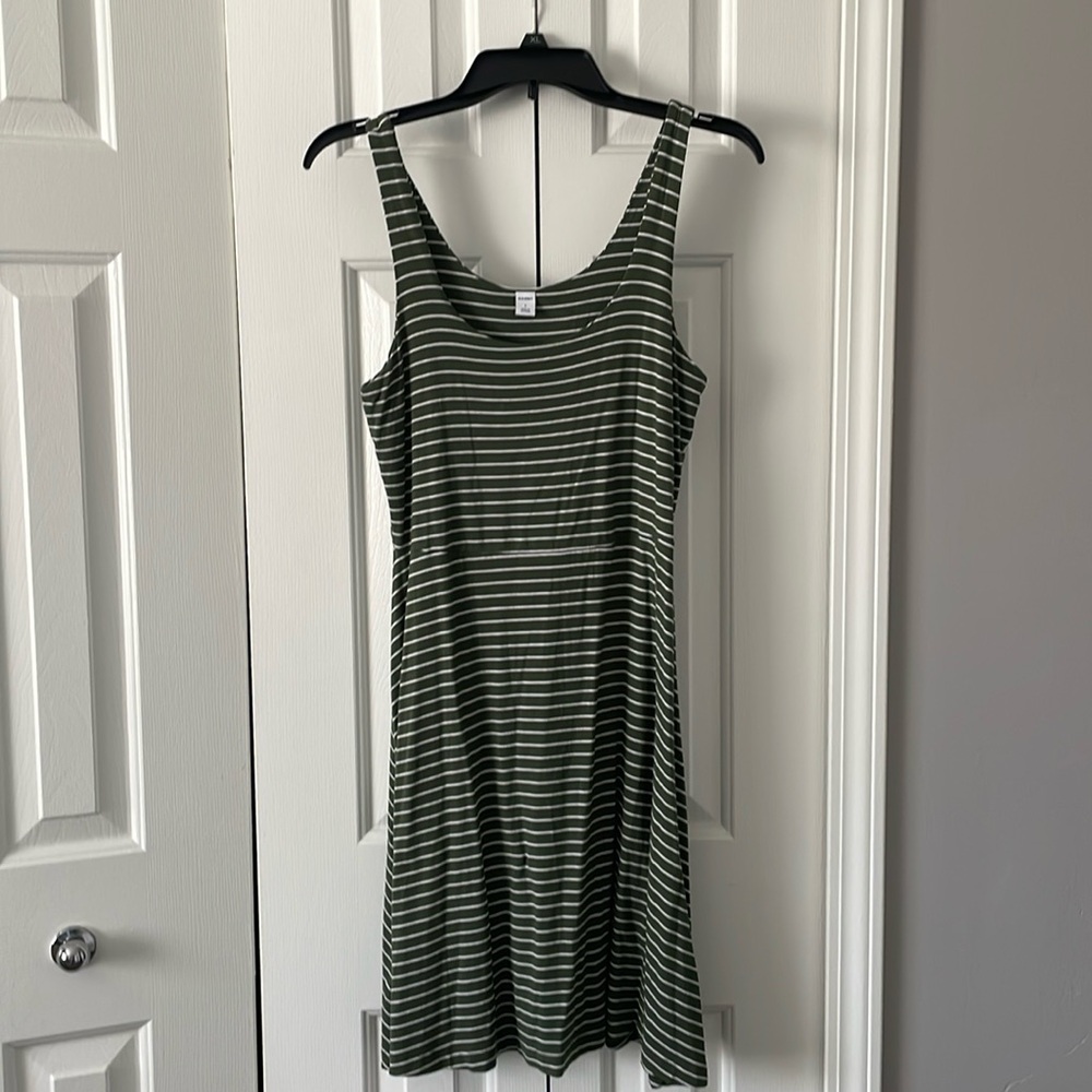 Old Navy Fit and Flare Jersey Striped Green Dress Small